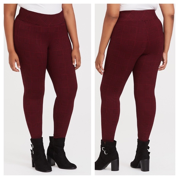 Torrid Studio Ponte Slim Fix Pixie Pant - Red Plaid Houndstooth - Picture 1 of 3